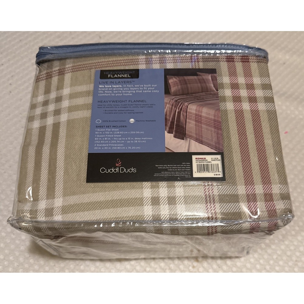 Cuddl Duds Queen Heavy Weight Flannel Sheet Set Khaki Plain Warm Layers New NIP